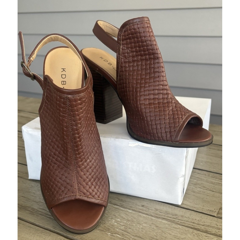 Anthropology Kelsi Dagger Sandals Women 8.5 Brown Leather Peep Toe Slingback